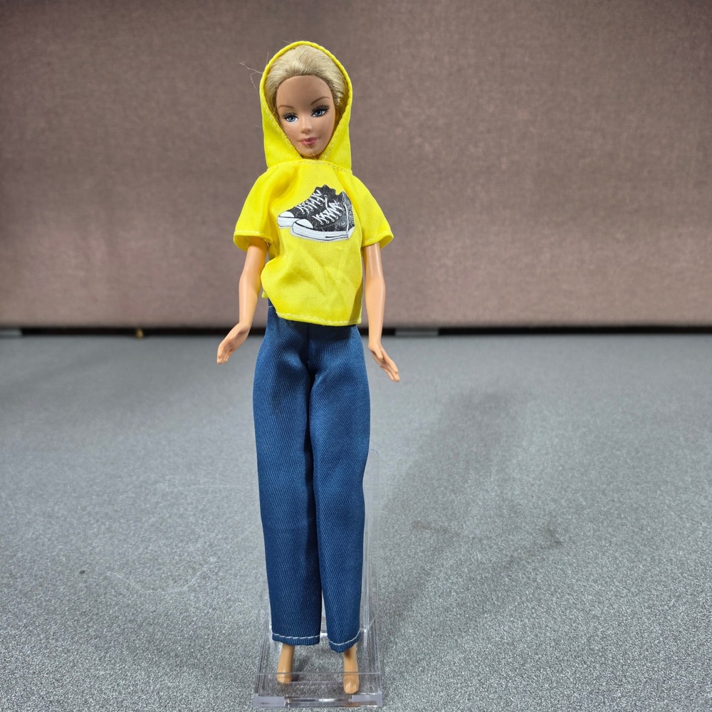 Mattel Barbie Doll 12" Yellow Hoodie Blue‎ Pants Excellent Streetwear Graphic
